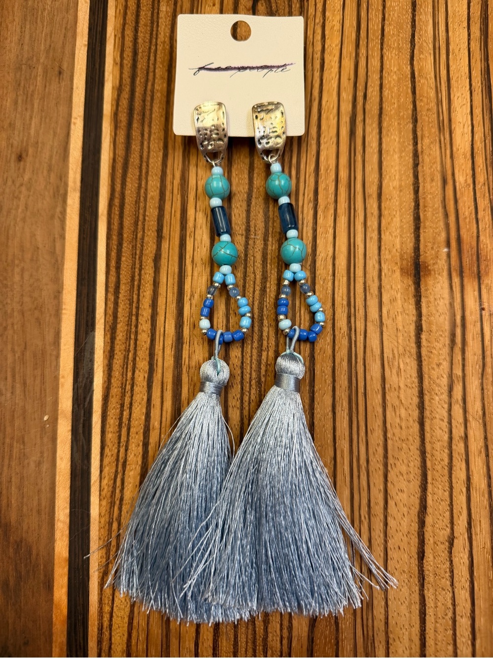 NWT Free People Blue Beaded statement Tassel Drop Earrings